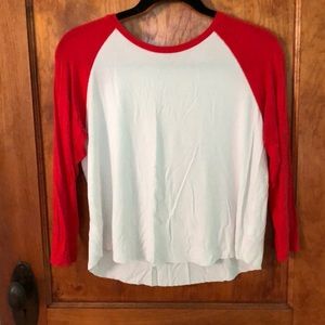 Red and white baseball tee